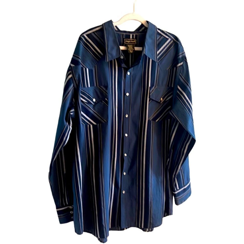 High Noon Rodeo Western Men’s navy blue Pearl snaps 2XL Tall button down shirt